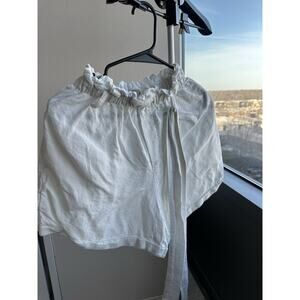 100 Lino Luxury Women's White Linen Paperbag Shorts XS High Rise Caramella